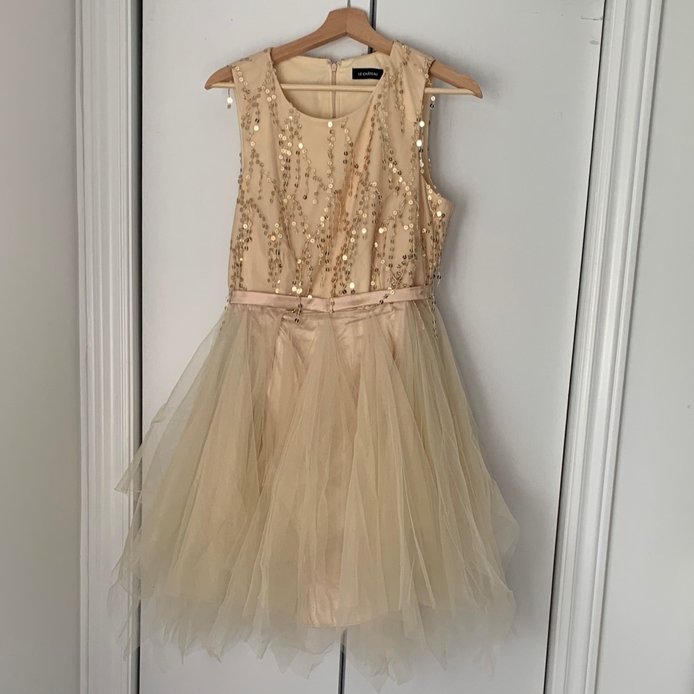 Champagne Sequin Tulle Dress - Picture 1 of 2